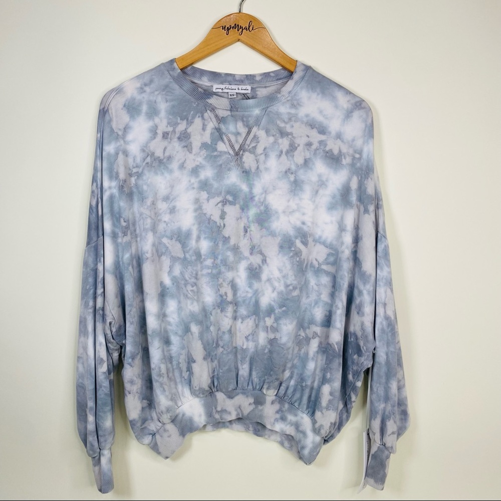 Young Fabulous & Broke Boho Tie Dye Oversized Lounge Sweatshirt Blue Size XS
